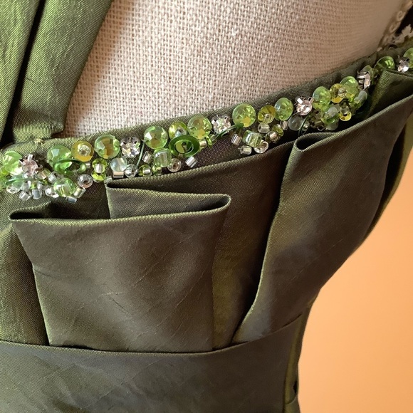 VINTAGE Green Ruched Sequin Evening Gown - Picture 9 of 16